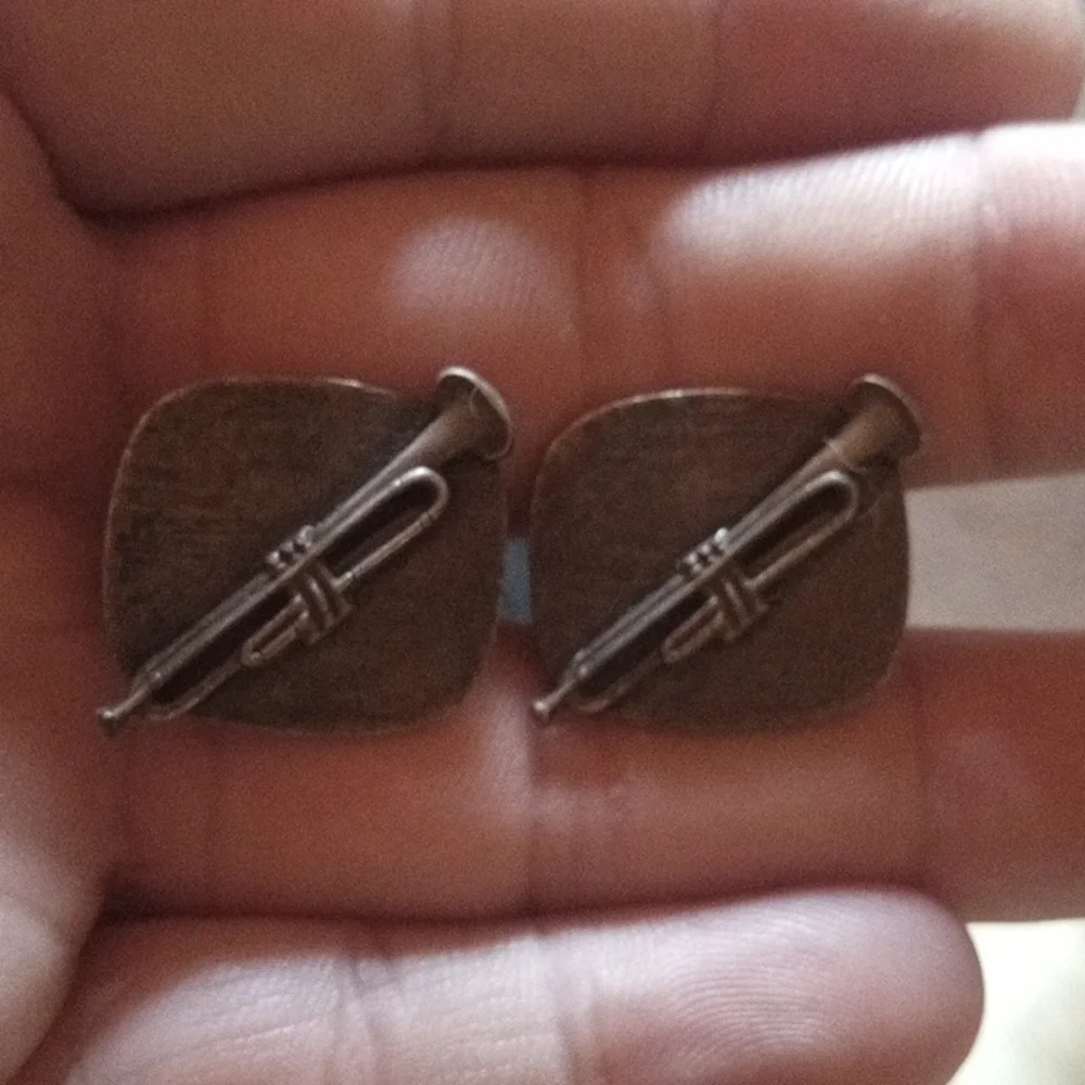 Silver Tone Trombone Cufflinks